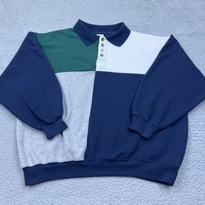 VTG 90s Blank Pro Spirit Sweatshirt Blue Grn Colorblock Henley Collared Shirt XL